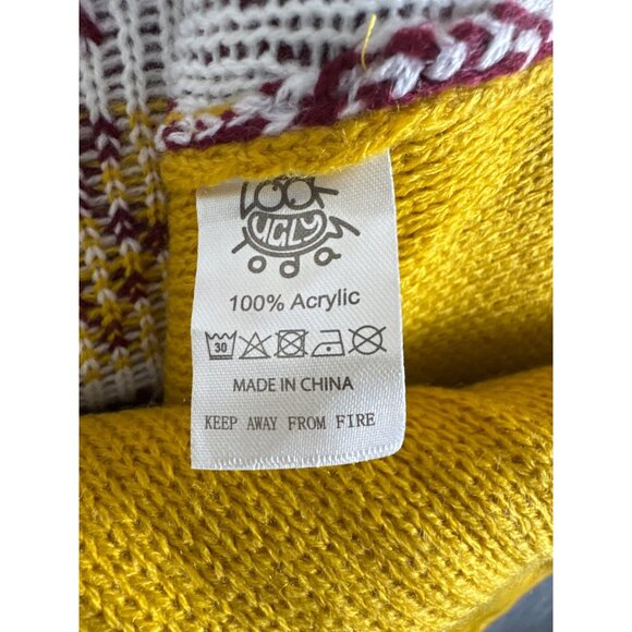 Ugly Christmas Sweater Yellow With Reindeer Design US L EU XL 100% Acrylic Holid - Picture 5 of 8